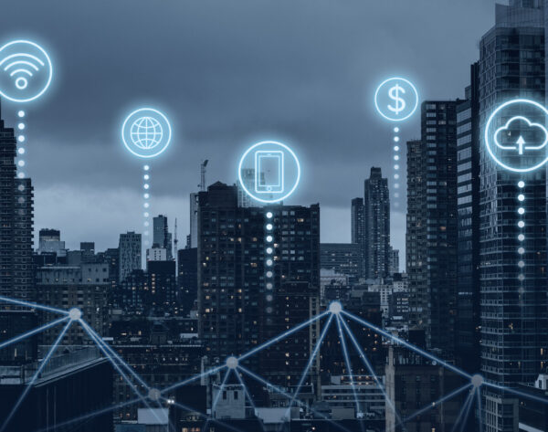 Futuristic smart city with 5G global network technology